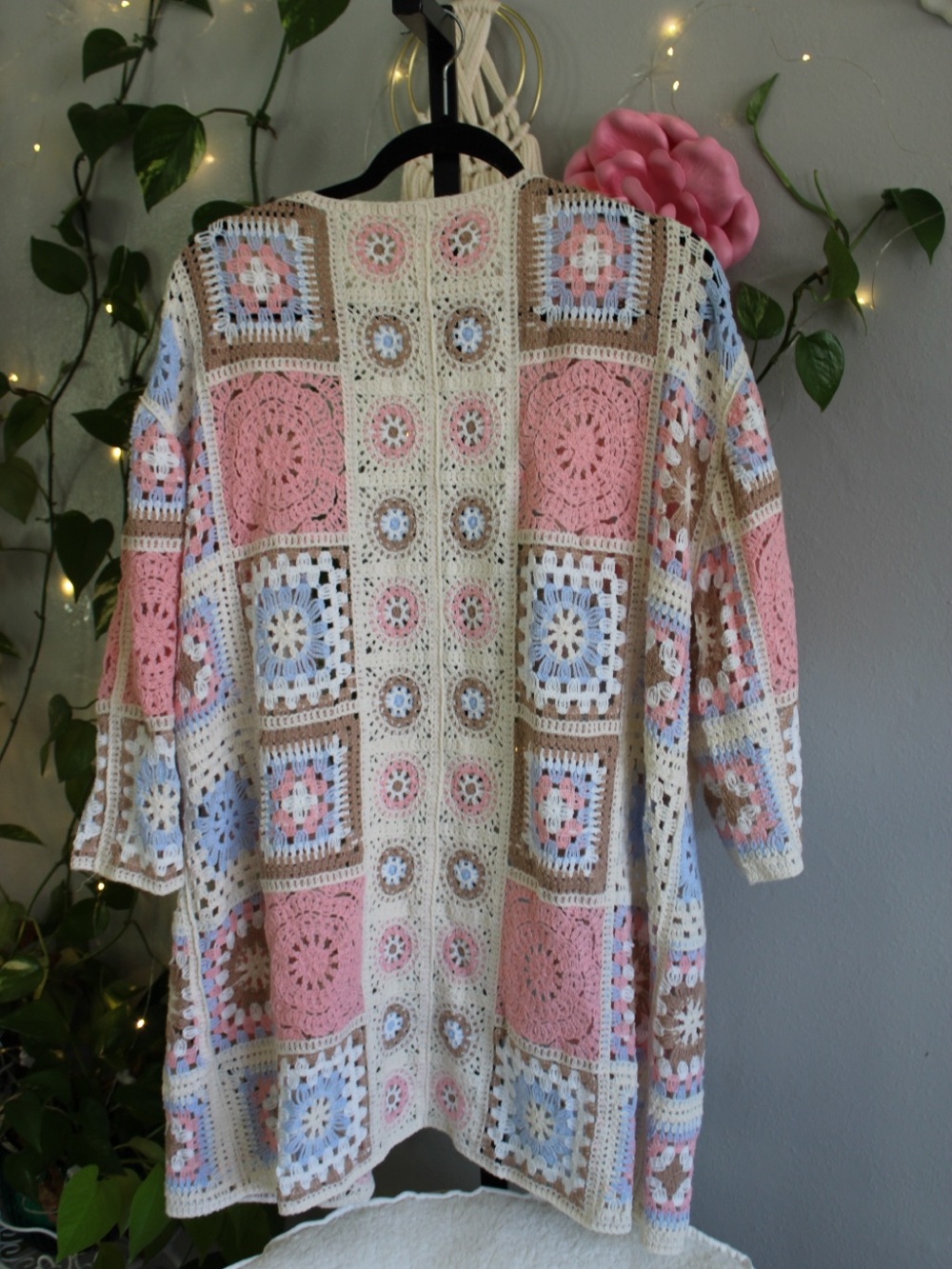 POL Handmade Style Crochet Granny Square Cardigan One Size